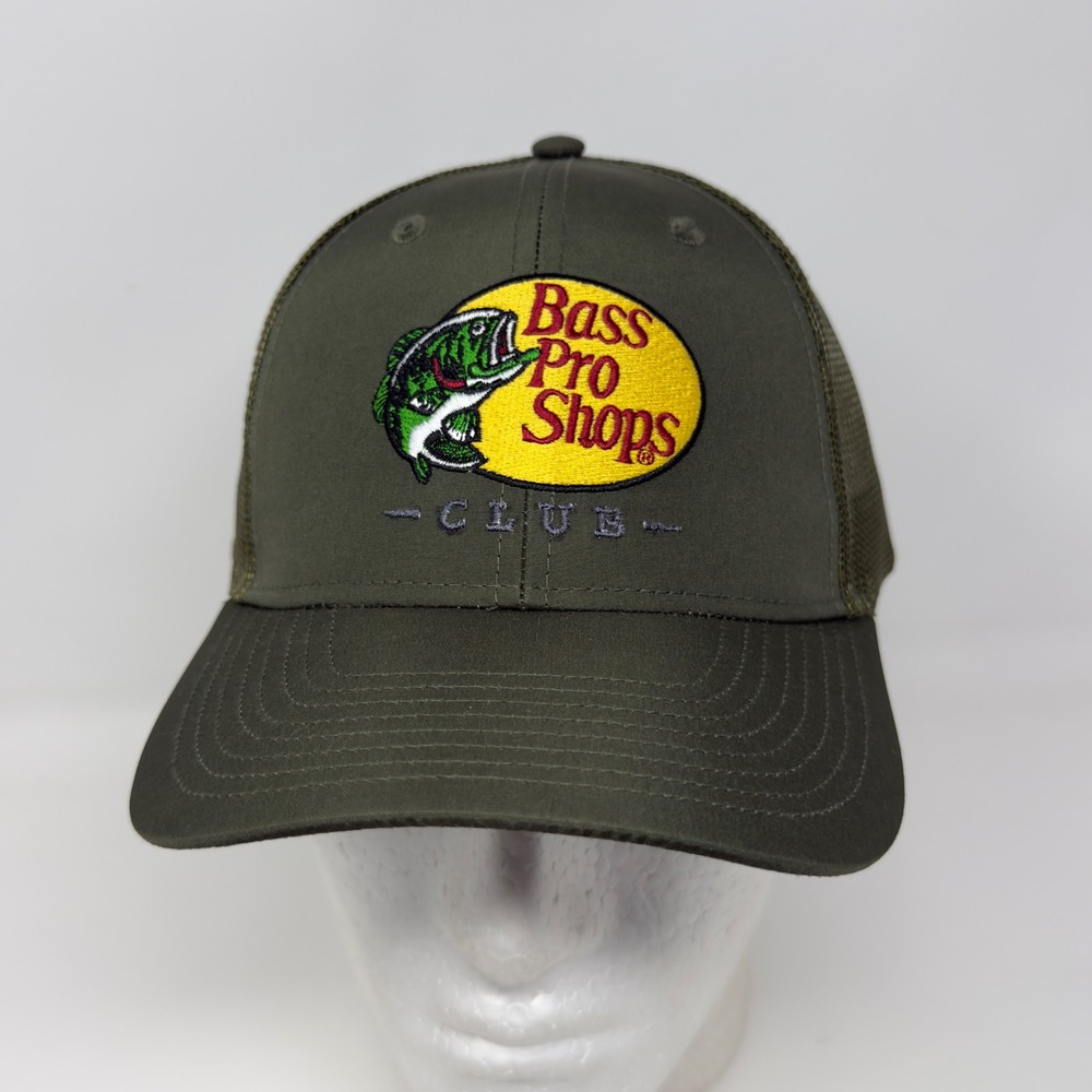 Bass Pro Shops Club Trucker Hat Olive Green Mesh Snapback Fishing Cap Mens OSFM